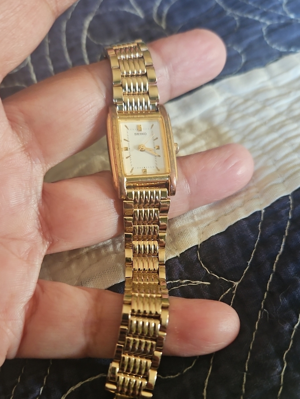 Seiko Gold Rectangular Bracelet Watch with White Dial